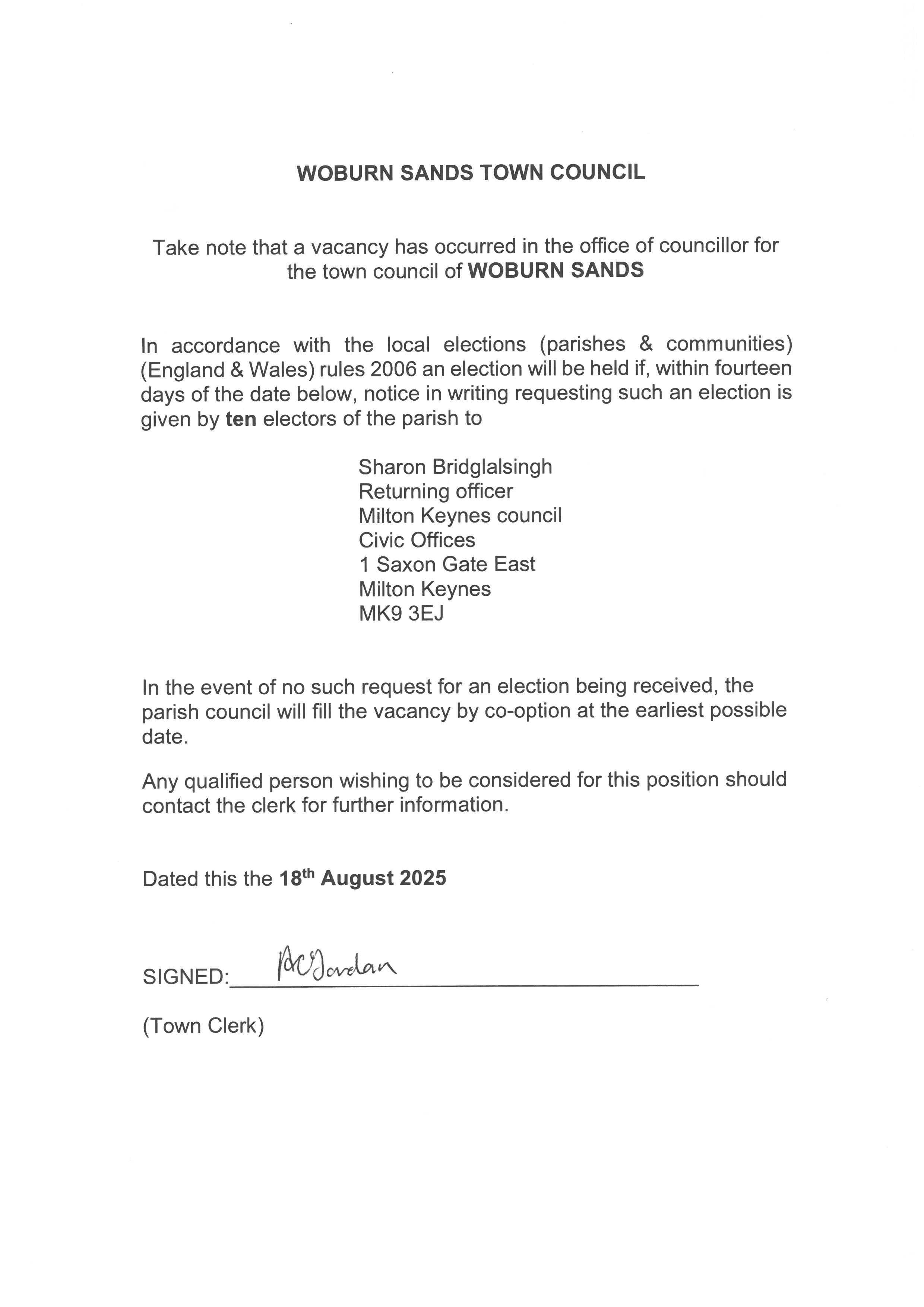 Councillor VACANCY